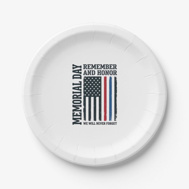 Memorial Day Remember And Honor Tribute Vector Des Paper Plates (Front)