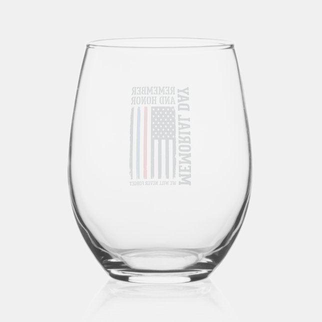 Memorial Day Remember And Honor Tribute Vector Des Stemless Wine Glass (Front)