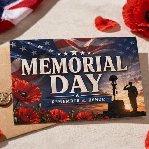 Memorial Day Remember Honor Flag Poppy USA Tribute Postcard