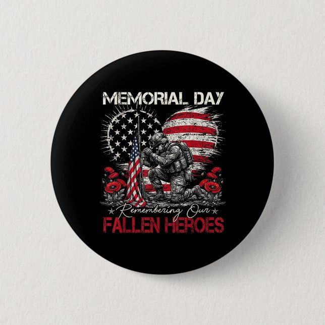 Memorial Day Remembering Fallen Heroes Flag Button (Front)