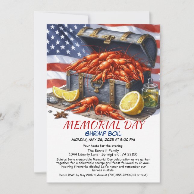 Memorial Day Shrimp Boil Party Invitation  (Front)