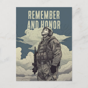 Memorial Day Soldier Clouds Remember and Honor Postcard