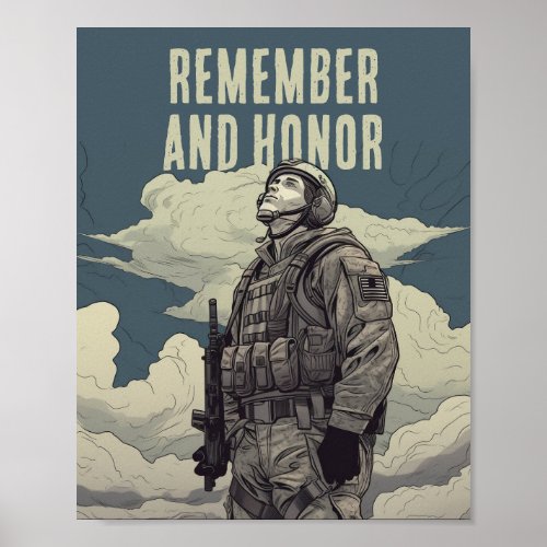 Memorial Day Soldier Clouds Remember and Honor Poster