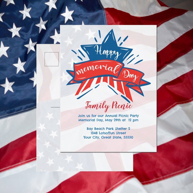 Memorial Day Star Flag Family Picnic  Postcard (Creator Uploaded)