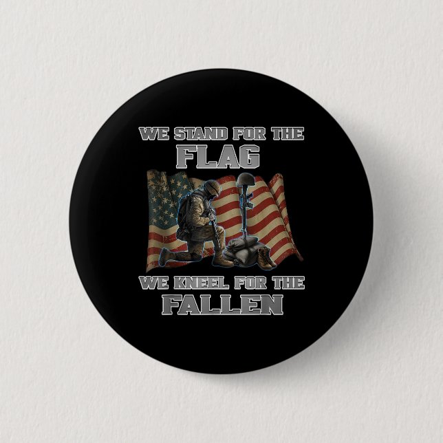 Memorial Day Tee - We Stand For The Flag We Kneel  Button (Front)