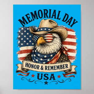 Memorial Day Usa Flag Cowboy Eagle Remember Honor Poster