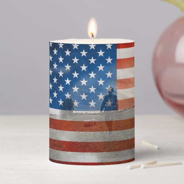 Memorial Day /USA Flag Pillar Candle (In Situ)
