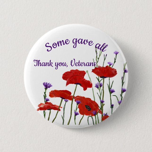 Memorial Day, Veterans Day Red Poppies Pinback Button (Front)