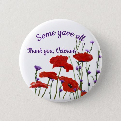 Memorial Day Veterans Day Red Poppies Pinback Button