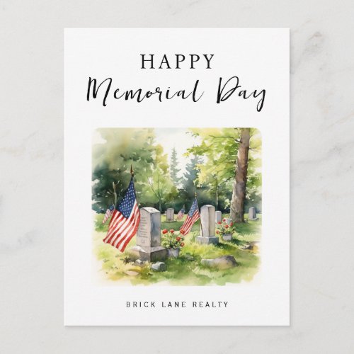 Memorial Day Watercolor Business Promotional  Holiday Postcard