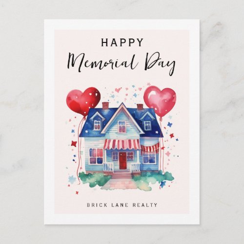 Memorial Day Watercolor Real Estate Promotional  Holiday Postcard