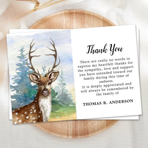Memorial Deer Woodland Hunter Sympathy Funeral Thank You Card