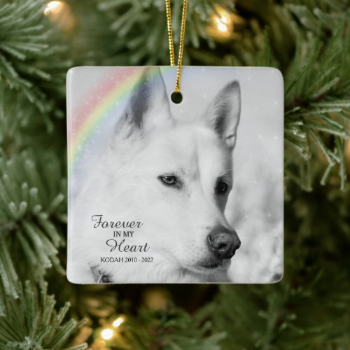 Memorial Dog Photo Forever in my Heart Christmas Ceramic Ornament