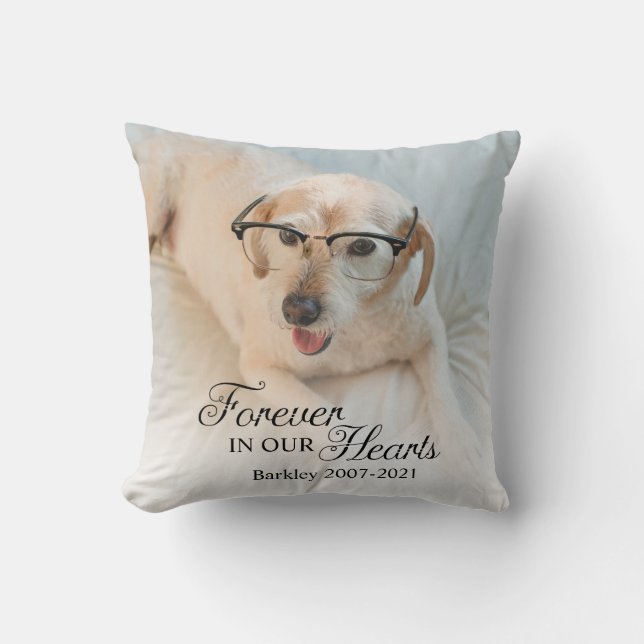 Memorial Dog Photo Forever In Our Hearts Throw Pillow (Front)