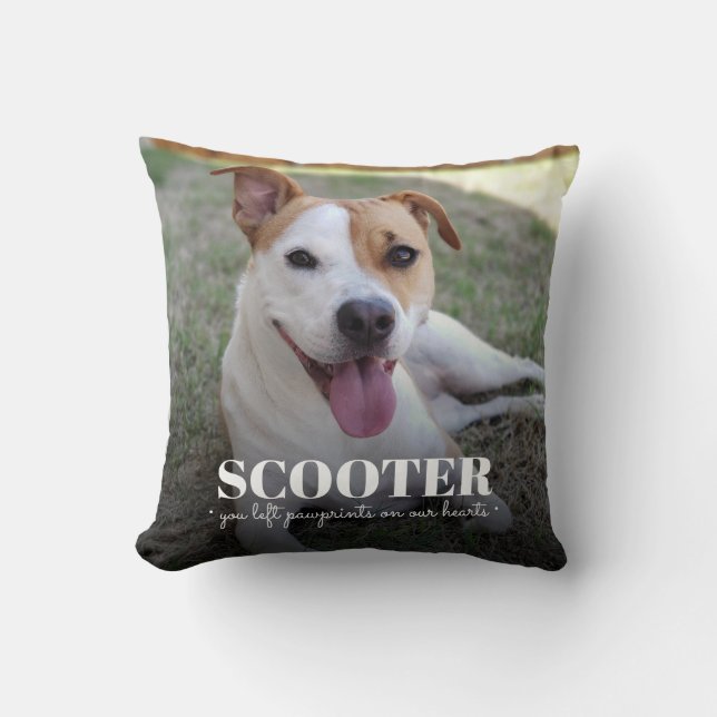 Memorial Dog Photo Pawprints On Our Hearts Throw Pillow (Front)