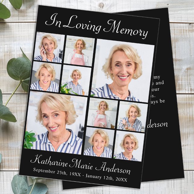 Memorial Elegant 6 Photo Collage Sympathy Funeral Thank You Card (Creator Uploaded)