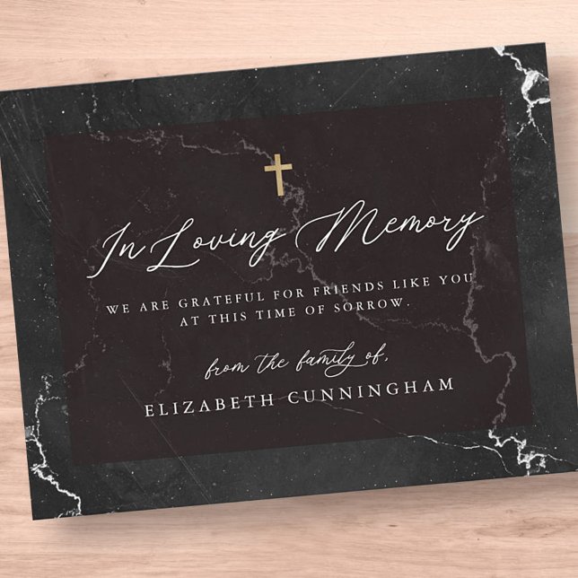 Memorial Elegant Black and White Simple Faux Cross Thank You Card (Creator Uploaded)