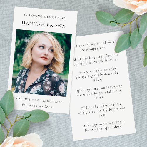 Memorial Elegant Chic Funeral Poem  Prayer Card