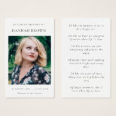 Memorial Elegant Chic Funeral Poem / Prayer Card (Front & Back)