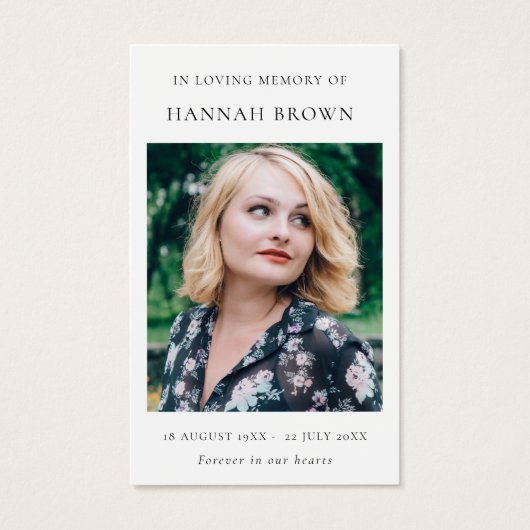 Memorial Elegant Chic Funeral Poem / Prayer Card (Front)