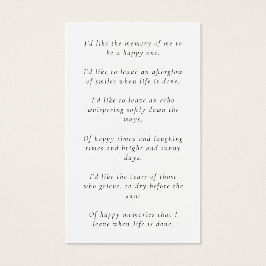 Memorial Elegant Chic Funeral Poem / Prayer Card (Back)