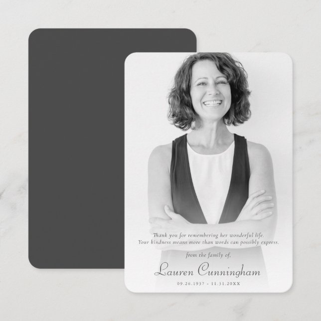 Memorial Elegant Chic  Modern Simple Custom Photo Thank You Card (Front/Back)