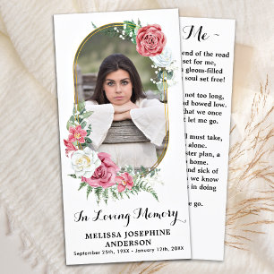 Memorial Elegant Floral Photo Prayer Bookmark Card