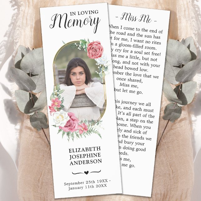 Memorial Elegant Floral Photo Prayer Card Funeral  Bookmarks (Creator Uploaded)