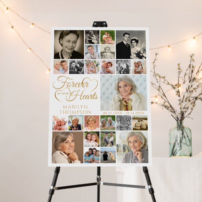 Memorial Elegant Forever in our Hearts 25 Photo Foam Board (In Situ (Stand))