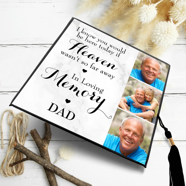  Memorial Elegant Personalized 3 Photo Collage Graduation Cap Topper (Creator Uploaded)
