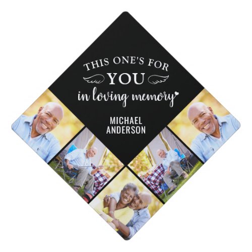 Memorial Elegant Personalized 5 Picture Collage Graduation Cap Topper - Honor your beloved \ on graduation day with a custom photo collage memorial graduation cap topper. This unique memorial keepsake graduation cap is the perfect gift for yourself, family or friends to pay tribute to your loved one. We hope your memorial graduation cap topper will bring you peace, joy and happy memories. 
Quote " This One's For YOU .... In Loving Memory ... Name. " 
Personalize with your favorite photos.
COPYRIGHT © 2020 Judy Burrows, Black Dog Art - All Rights Reserved. Memorial Elegant Personalized 5 Picture Collage Graduation Cap Topper