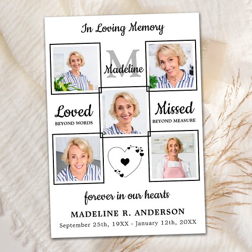 Memorial Elegant Photo Collage Sympathy Funeral Thank You Card