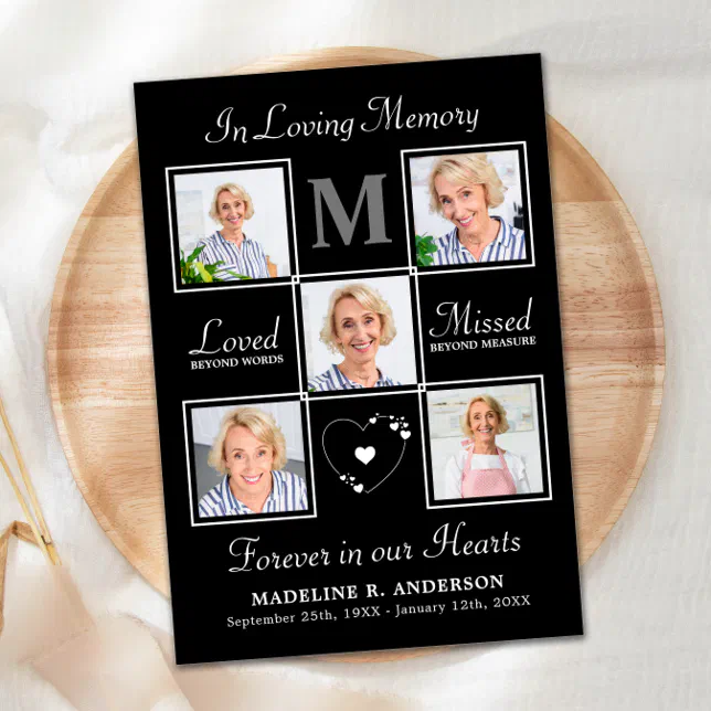 Memorial Elegant Photo Collage Sympathy Funeral Thank You Card | Zazzle