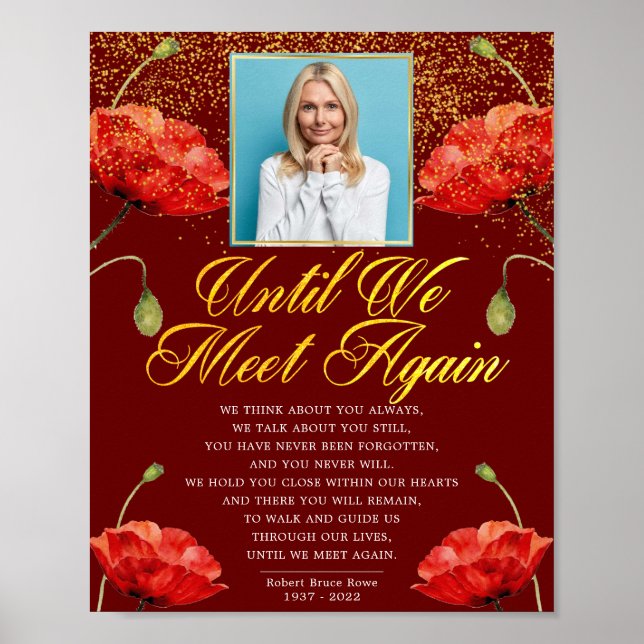 Memorial Elegant Red Roses Funeral Poem Sign (Front)