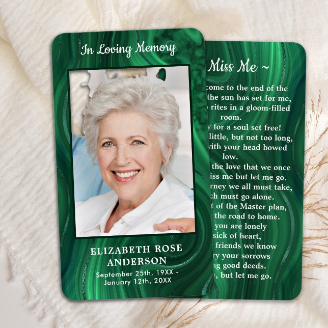 Memorial Emerald Green Photo Funeral Prayer Card (Creator Uploaded)