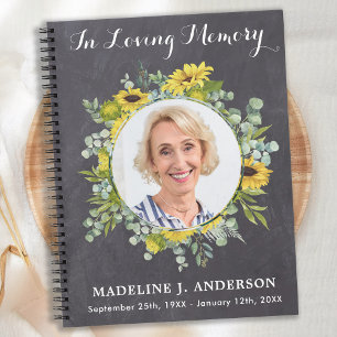 Memorial Eucalyptus Sunflowers Funeral Guestbook Notebook