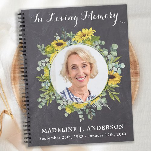 Memorial Eucalyptus Sunflowers Funeral Guestbook  Notebook