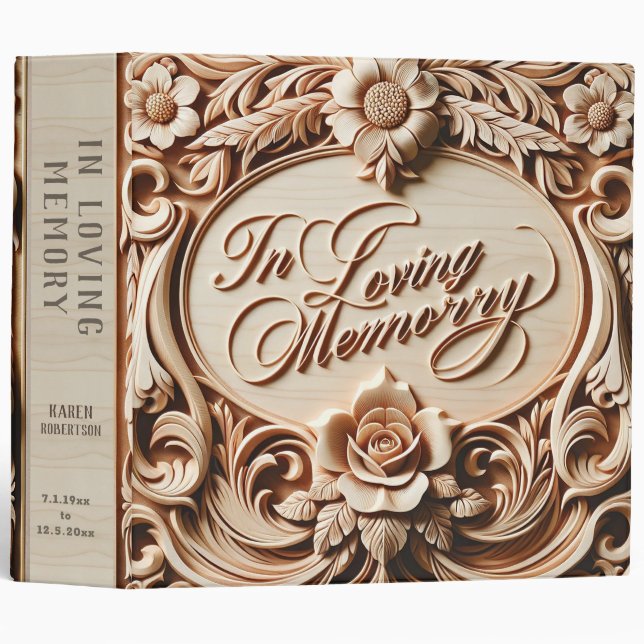 Memorial Faux Wood Funeral Guest / Photos 3 Ring Binder (Front/Spine)