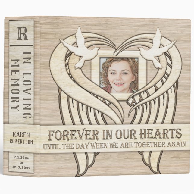 Memorial Faux Wood Funeral Guest / Photos 3 Ring Binder (Front/Spine)