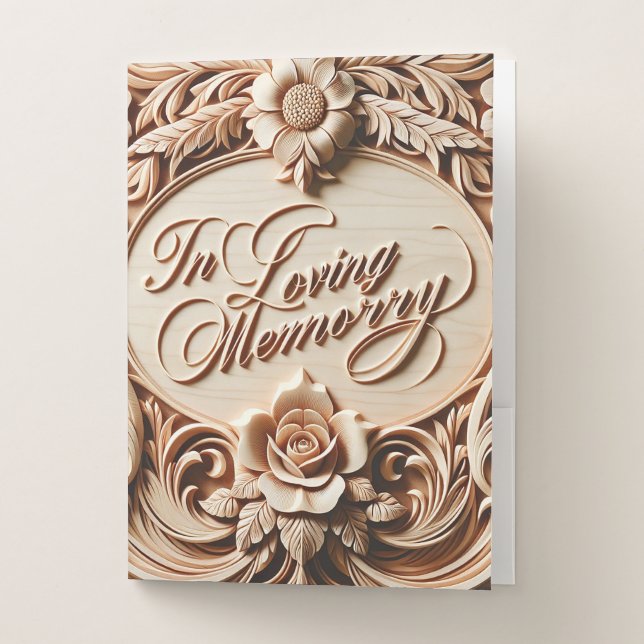Memorial Faux Wood Funeral Guest / Photos Pocket Folder (Front)