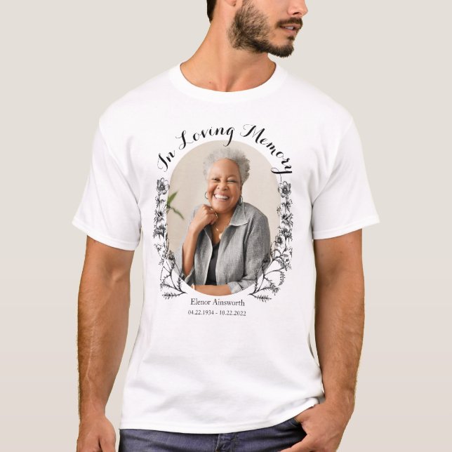 Memorial Floral Custom Photo In Loving Memory T-Shirt (Front)