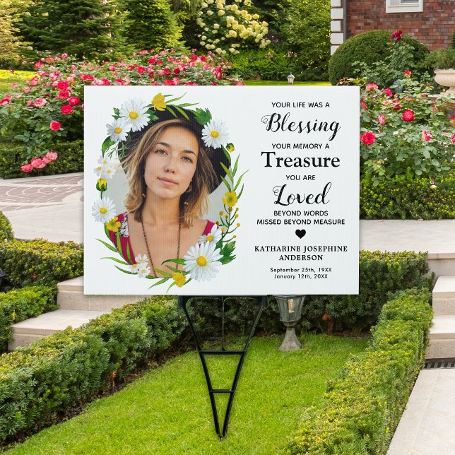 Memorial Floral Daisy Custom 2 Photo Cemetery Sign (Creator Uploaded)