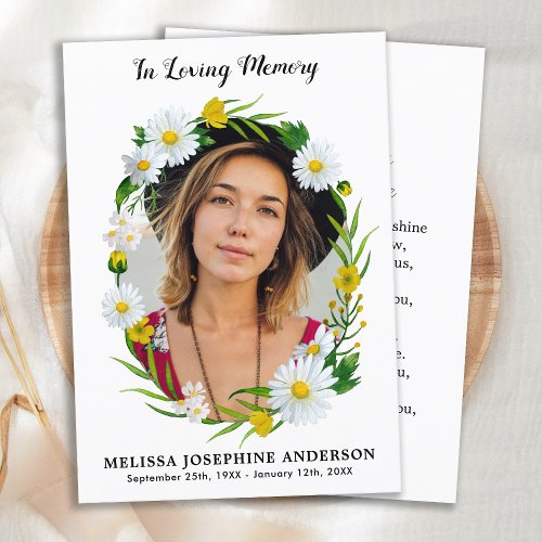 Memorial Floral Daisy Funeral Prayer Card Photo 