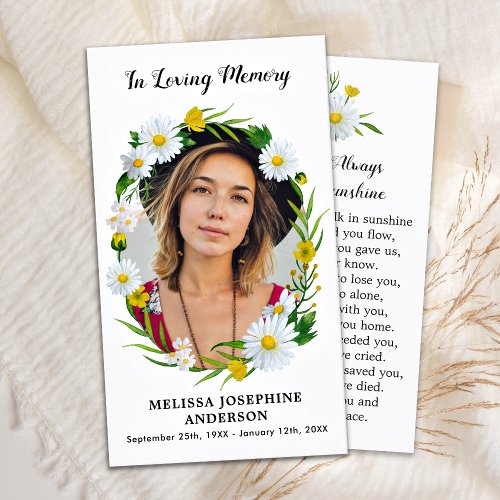 Memorial Floral Daisy Funeral Prayer Card Photo