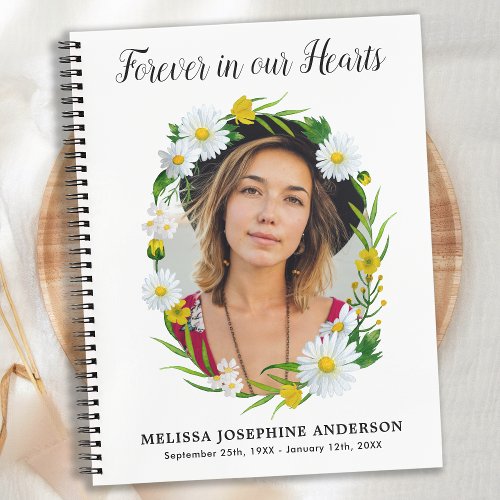 Memorial Floral Daisy Photo Funeral Guestbook     Notebook