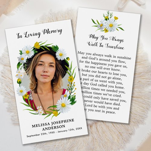 Memorial Floral Daisy Photo Funeral Prayer Card