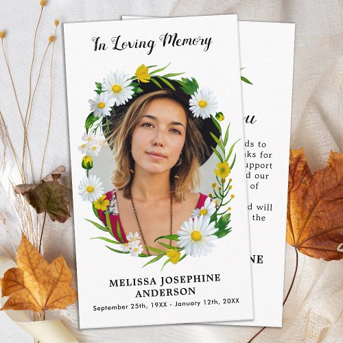 Memorial Floral Daisy Photo Funeral Thank You Note Card