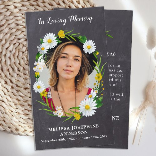 Memorial Floral Daisy Photo Sympathy Thank You Note Card