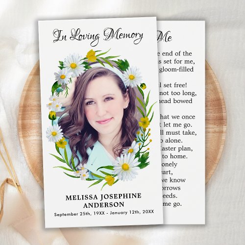Memorial Floral Daisy Picture Funeral Prayer Card 