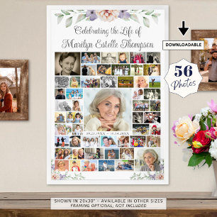 Memorial Floral Greenery 56 Photo Collage Poster